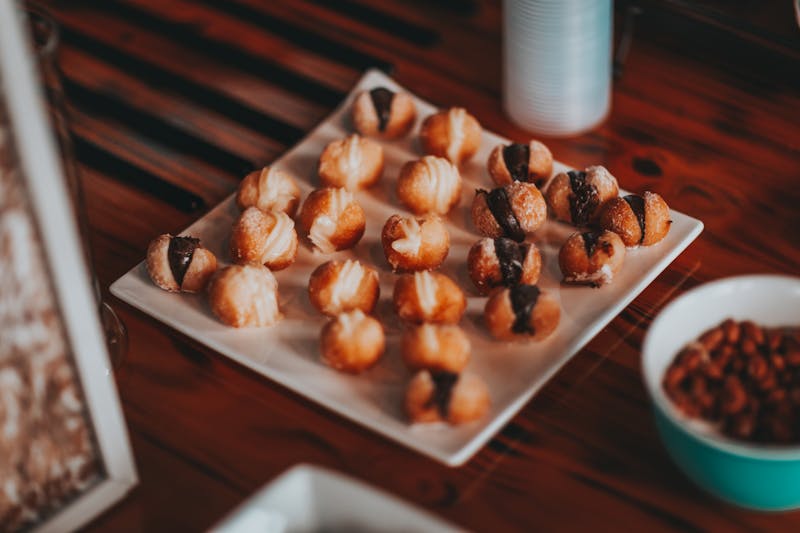 Cinnamon Dough Bites dessert with cream cheese dip