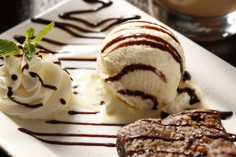 Triple Chocolate Brownie with ice cream at Dewey's